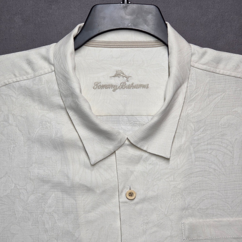 Tommy Bahama Mens 3XLB Silk Jacquard Tropical Floral Camp Shirt Off White